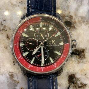 Adee Kaye Men’s Watch - 2 Piece Navy Blue Band - All Stainless Steel - Used/Nice